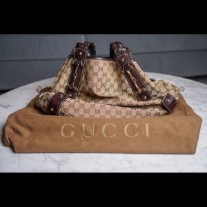 Gucci Monogram Canvas & Brown Leather Pelham Bag